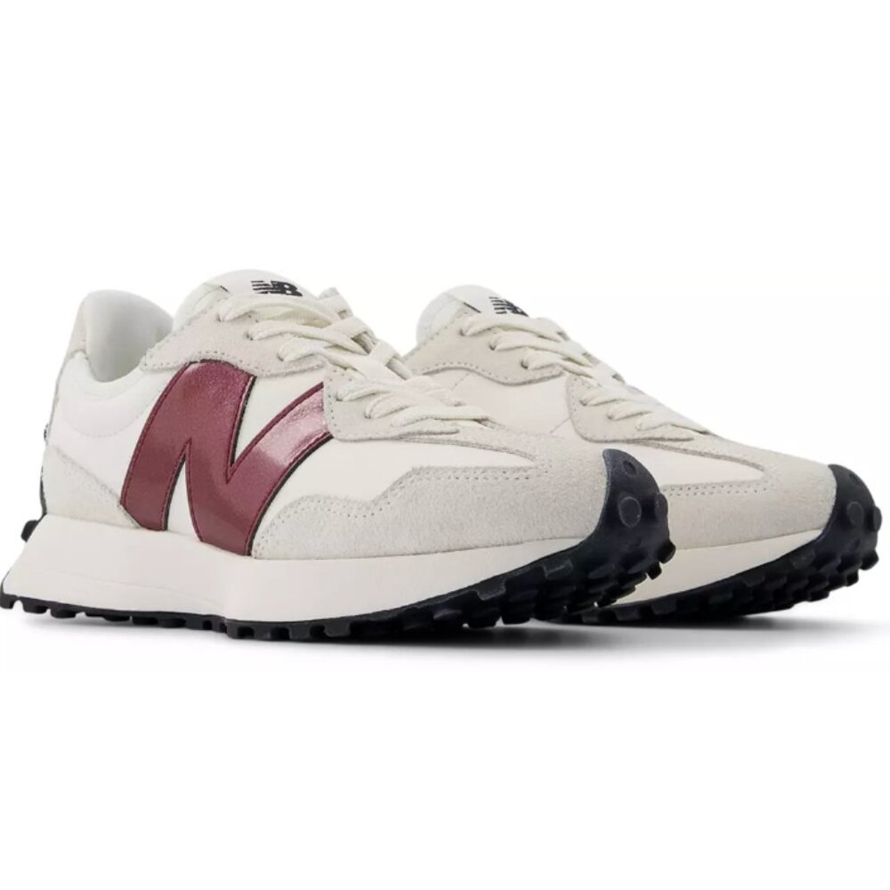 New Balance 327 Women Sneakers Shoes Moonbeam White Burgundy various sizes 💫 - Picture 6 of 11